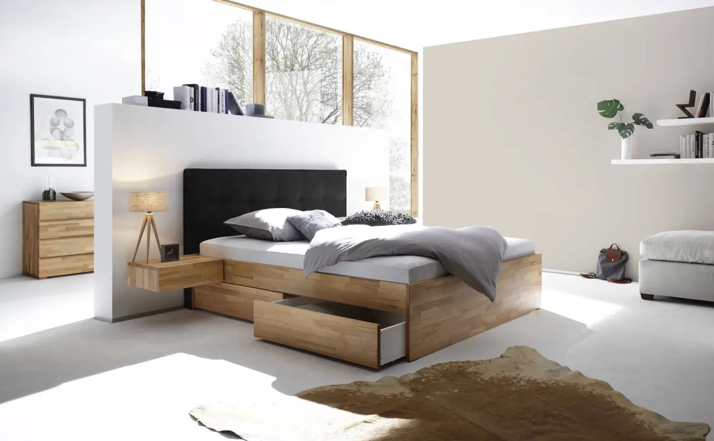 Hasena Tip-On Massivholzbett OTELLO - 180 x 200 cm - Kernbuche natur, geölt